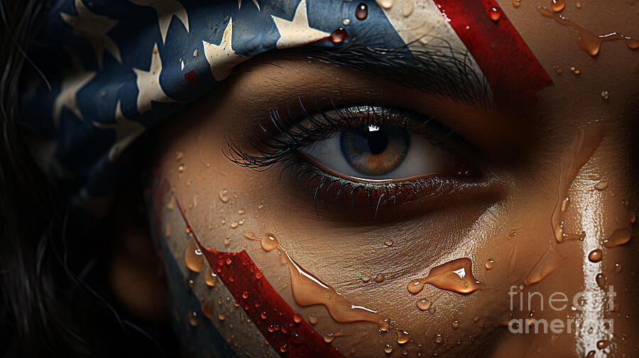 A Close-up Shows Part Of A Persons Face Painted With The Stars And Stripes Of The American Flag Digital Art