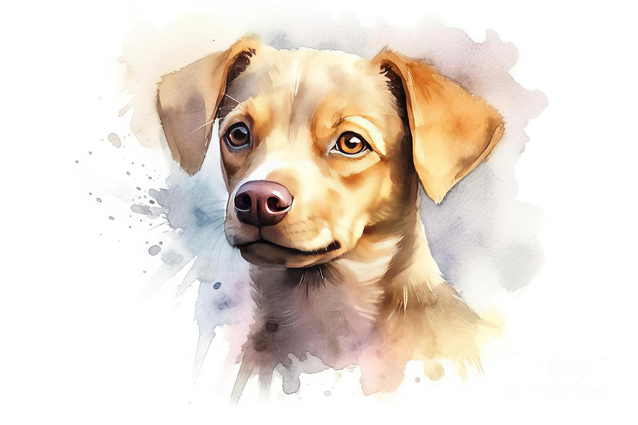 Portrait Painting - A Close Up Watercolor Portrait Of A Cute Dog Stands Alone On A W by N Akkash