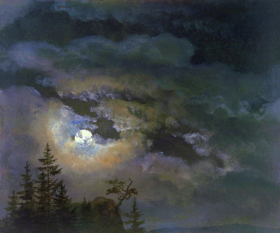 A Cloud And Landscape Study By Moonlight - Johan Christian Dahl Painting by War Is Hell Store