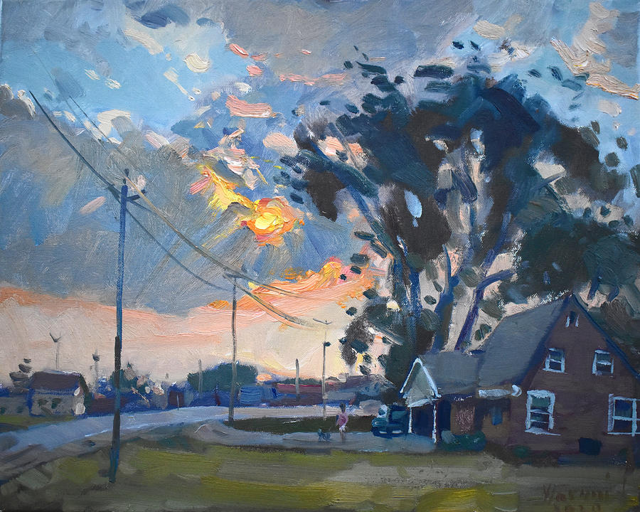 A Clowdy Sunset Over Porter Rd Painting By Ylli Haruni