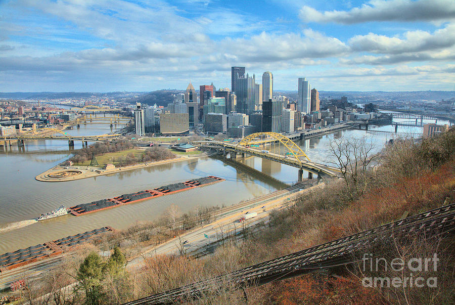 A Coal Barge Moving Through Pittsburgh Photograph by Adam Jewell