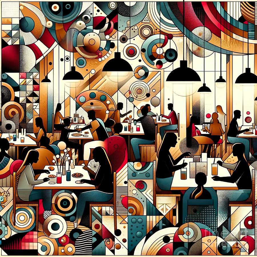 Abstract Collage Digital Art - A collage of people dining out - 2 by Movie World Posters