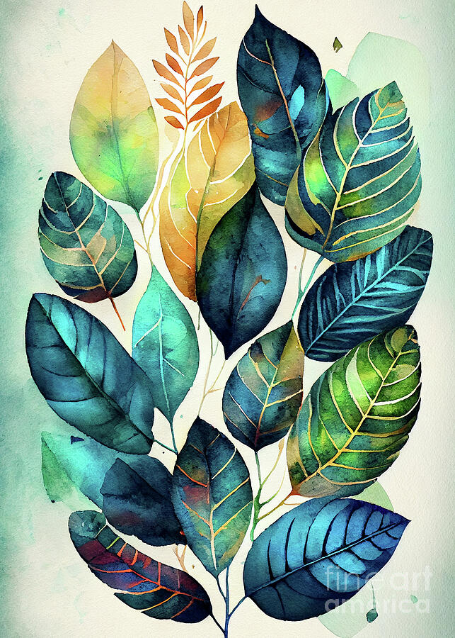 A collection of leaves watercolor nature art #leaves Digital Art by Justyna Jaszke JBJart