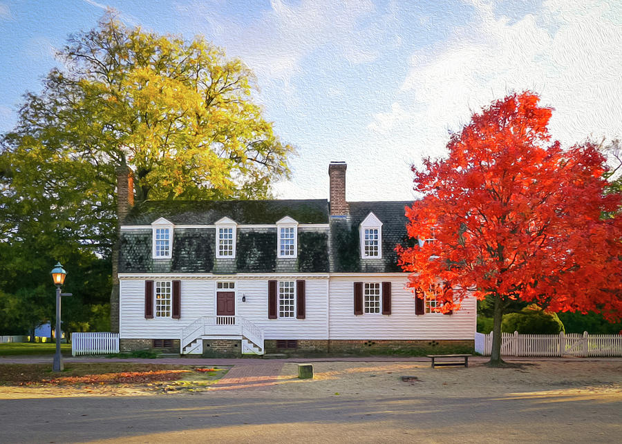 A Colonial House in Autumn - Oil Painting Style Photograph by Rachel Morrison
