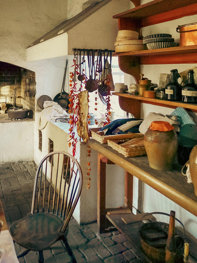 A Colonial Kitchen - Oil Painting Style Photograph by Rachel Morrison