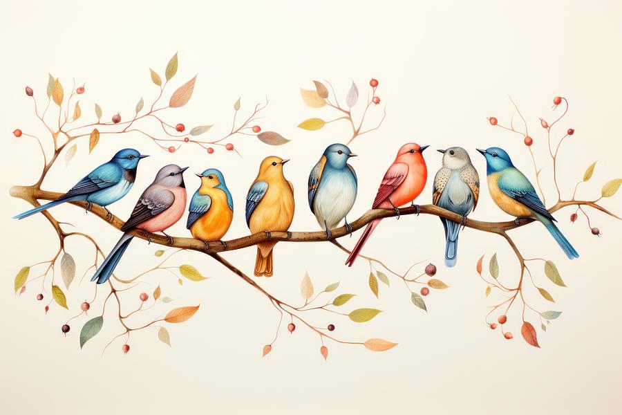 A Colorful Bird Symphony - series 1 Painting by Land of Dreams