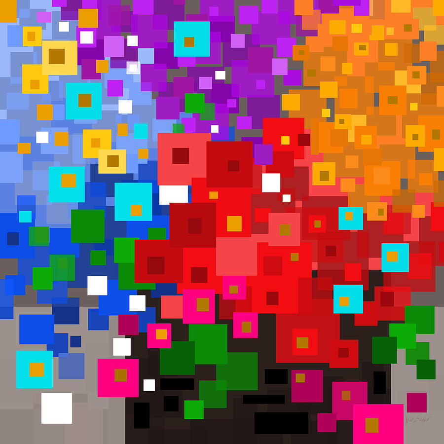 Abstract Digital Art - A Colorful Bouquet of Abstract Square  Flowers by Val Arie
