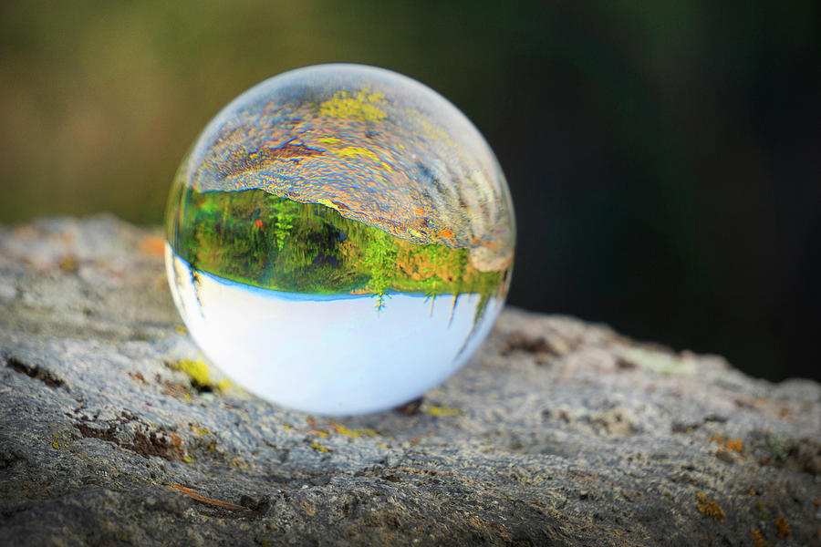 A colorful landscape image through a crystal ball in Yellowstone ...