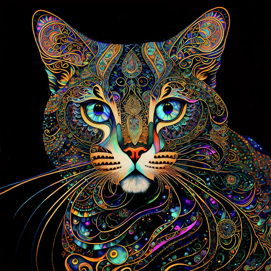 A Colorful Tabby Cat Named Digger Digital Art by Peggy Collins