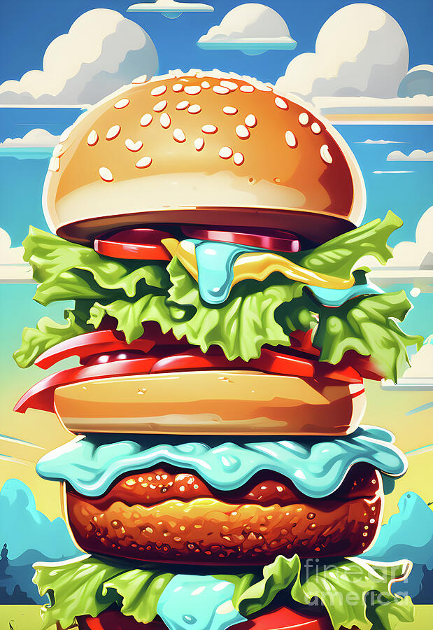 Lettuce Digital Art - A colossal hamburger masterpiece by Sen Tinel