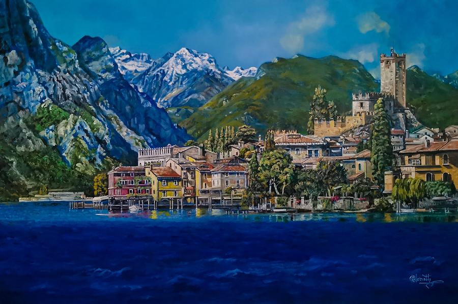 A colourful town by the lake Painting by Raouf Oderuth