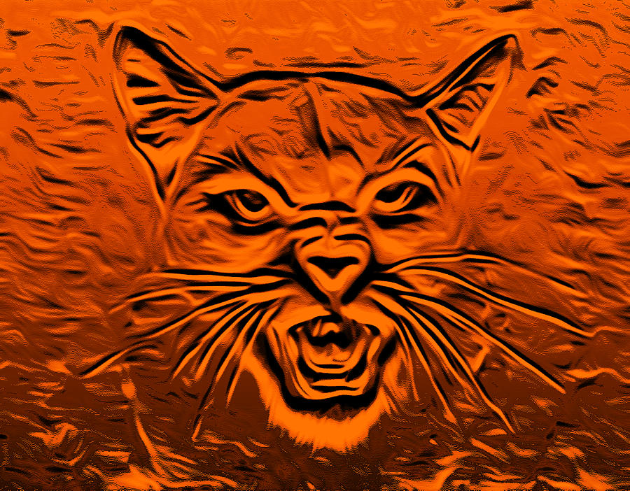 A Cougars Growl Orange Digital Art by Ronald Mills