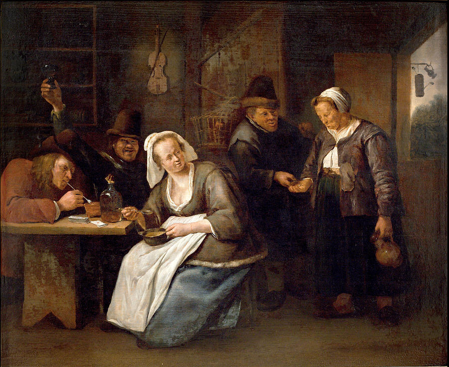 Jan Steen Painting - A Country Inn by Jan Steen