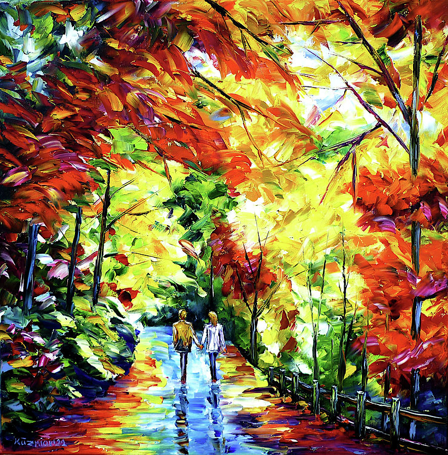 A couple in autumn Painting by Mirek Kuzniar
