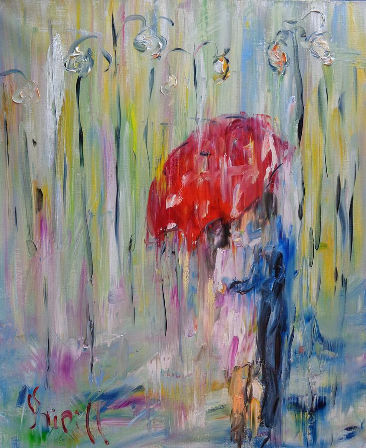 A couple in love kissing under a red umbrella Painting by Kirill ...