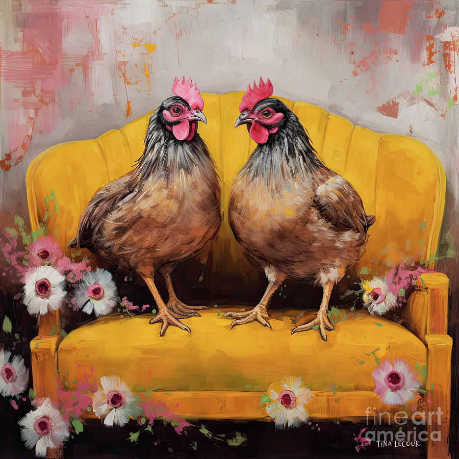 A Couple Of Chicks On The Sofa Painting by Tina LeCour