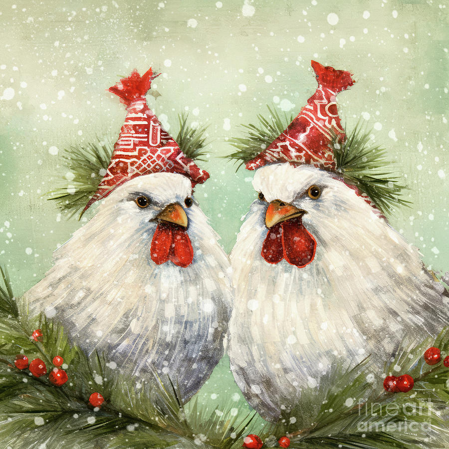 A Couple Of Christmas Hens Painting by Tina LeCour