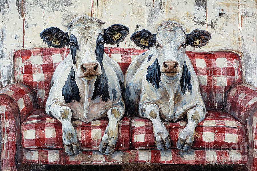 Cow Painting - A Couple Of Couch Potatoes by Tina LeCour