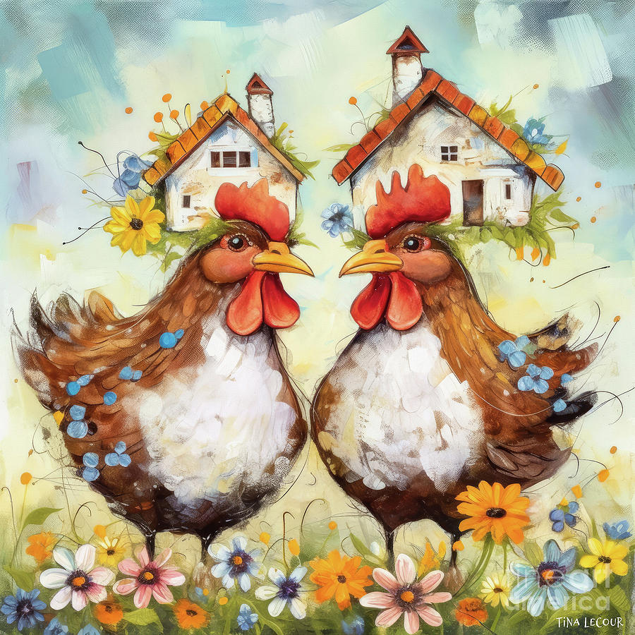 A Couple Of Country Hens Painting by Tina LeCour