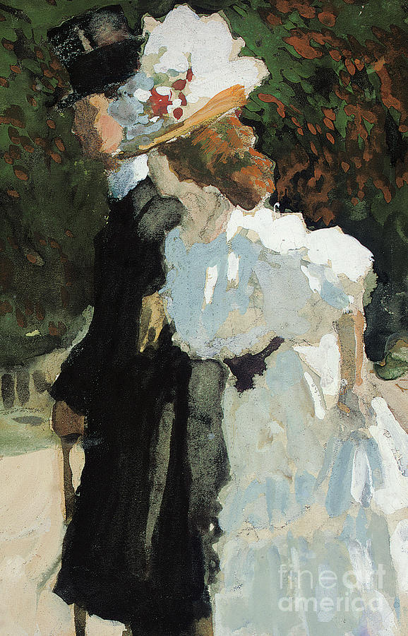 A couple on promenade, 1896 Painting by Konstantin Alekseevich Korovin