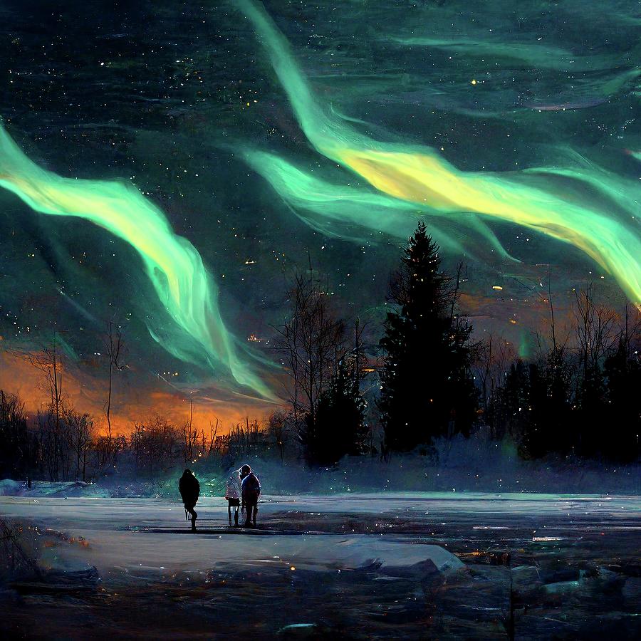 A Couple's Romance at the Northern Lights Painting by Constantin ...