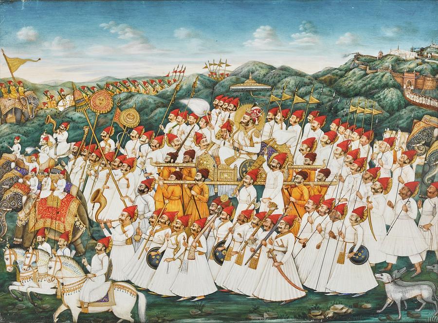 A courtly processional scene on ivory, Central India, circa 1900 Painting by Artistic Rifki