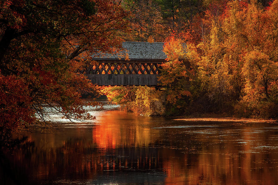 A Covered Bridge in Fall Colors Photograph by Jeff Folger