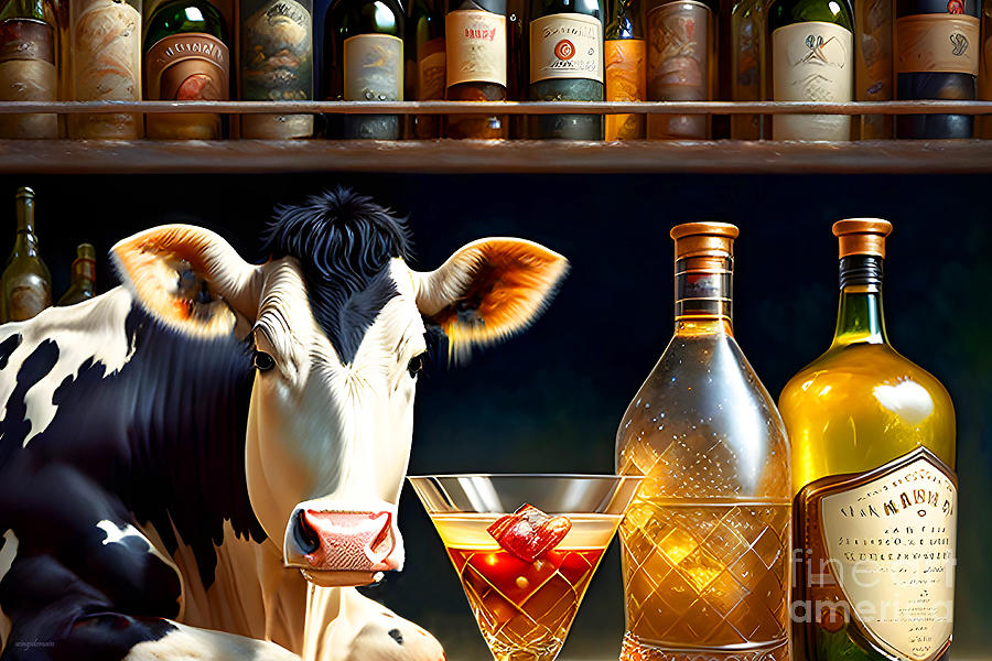 A Cow Walks Into A Bar 20230203a Mixed Media by Wingsdomain Art and Photography