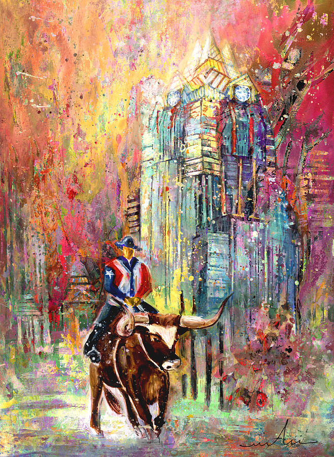 A CowBoy In Austin Painting by Miki De Goodaboom