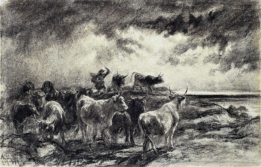 Rosa Bonheur Painting - A cowherd driving cattle - Digital Remastered Edition by Rosa Bonheur