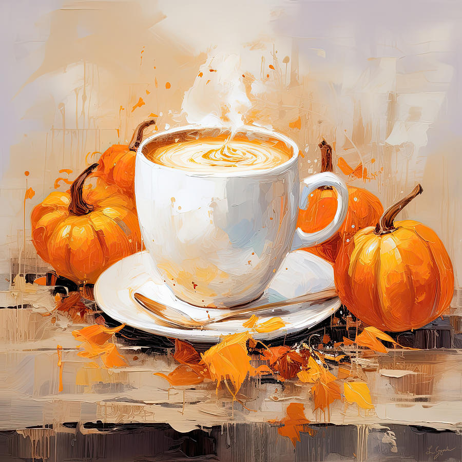 A Cozy Autumn Day - Pumpkin Spice Late Painting Painting by Lourry Legarde