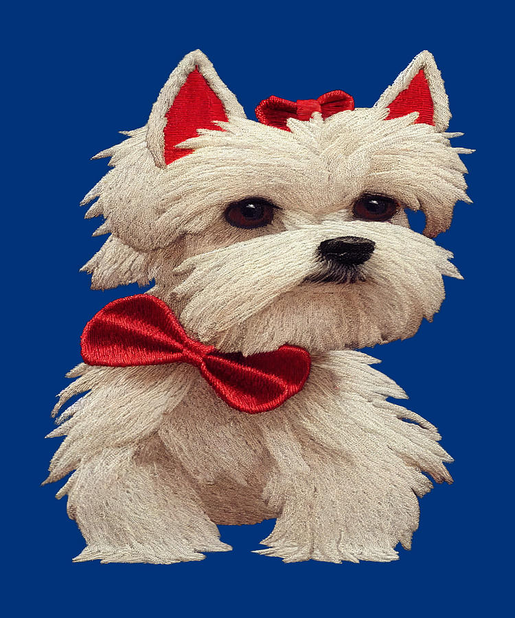 A creative Yorkie Design with Red Ribbon Bow Tie Painting by Lena Owens - OLena Art Vibrant Palette Knife and Graphic Design