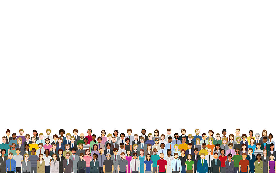 A crowd of people on a white background Drawing by Yuoak