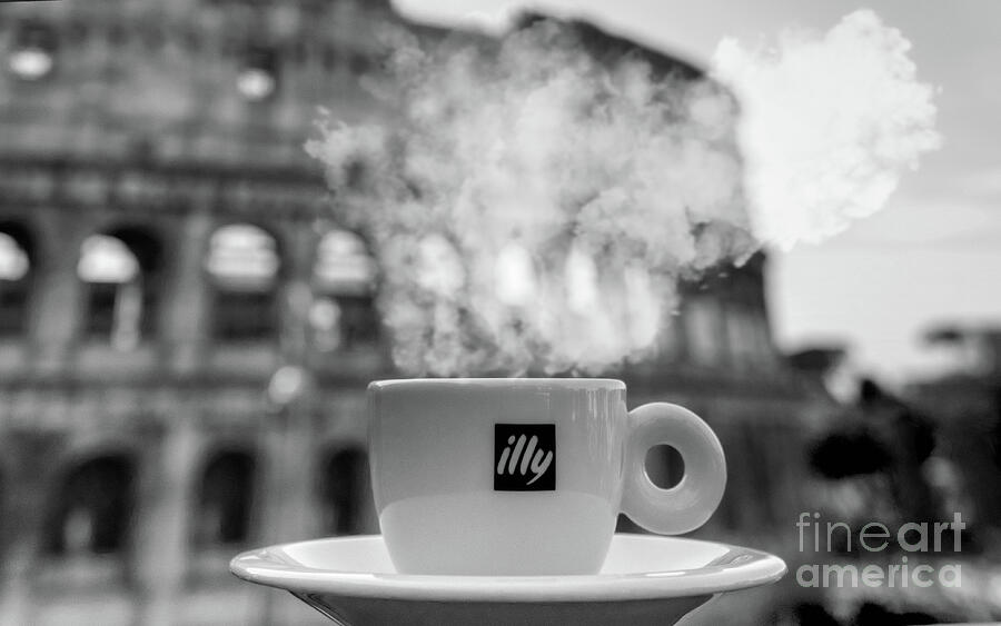 A cup of black coffee in front of Colosseum in Rome Photograph by Stefano Senise
