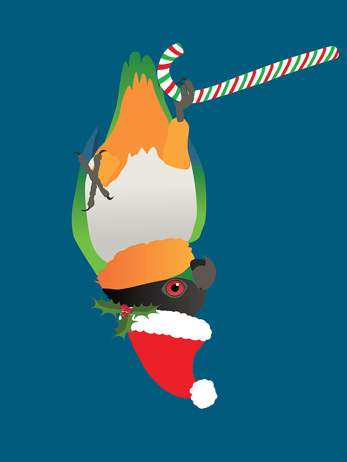 Parrot Digital Art - A cute Christmas black headed caique by Bianca Wisseloo