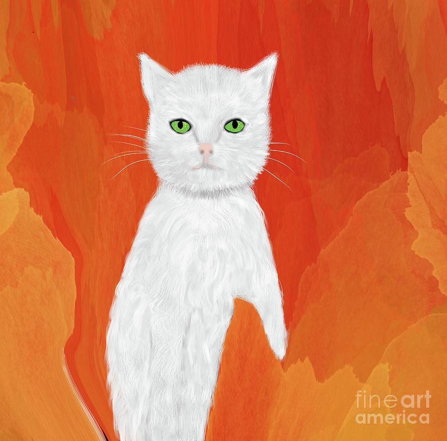 A cute little white puss within the abstract  Digital Art by Elaine Hayward