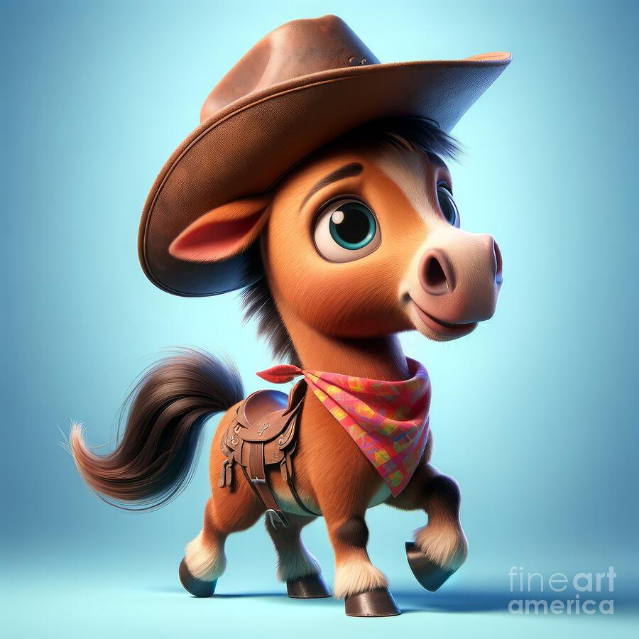 Horse Digital Art - A cute Pony Wearing a Cowboy Hat and Bandana by Rose Santuci-Sofranko