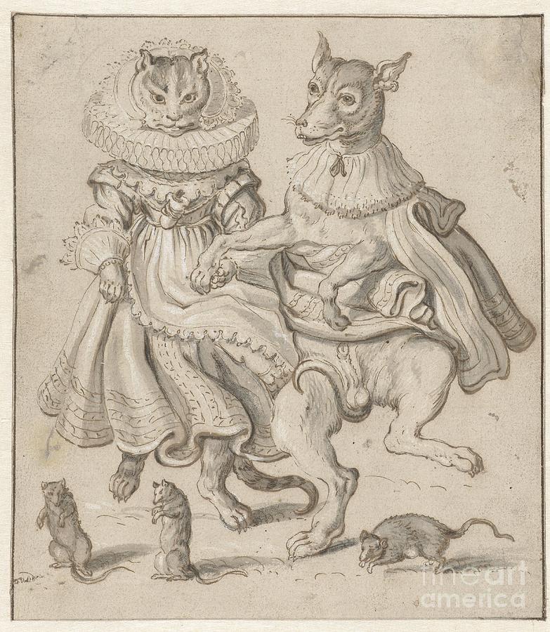 A Dancing Cat and Dog, Adriaen Pietersz. van de Venne, c. 1620 - c. 1660 Painting by Shop Ability