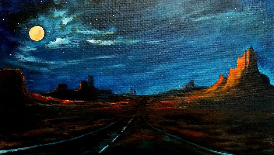 A Dark Desert Highway Painting by Roseanne Schellenberger