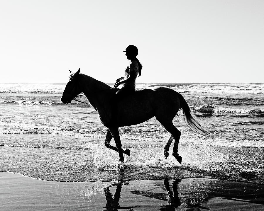 A Day at the Beach -- Girl Riding a Lusitano Horse on the Beach in Morro Bay, California Photograph by Darin Volpe