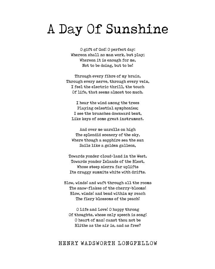 A Day Of Sunshine - Henry Wadsworth Longfellow Poem - Literature ...