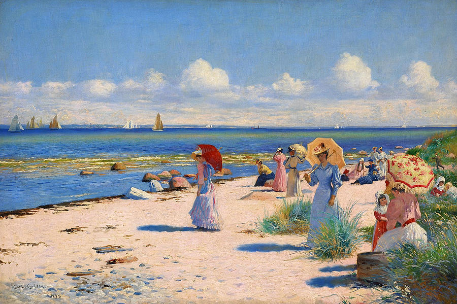 A day out at the beach of Hornbaek, Denmark Painting by Carl Carlsen
