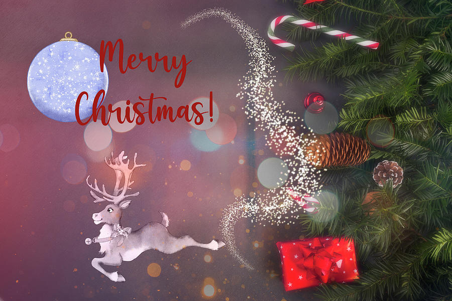 A Decorative And Magical Merry Christmas Design Mixed Media by Johanna Hurmerinta