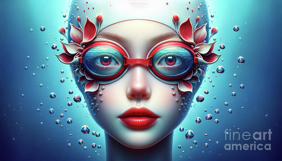 A digital depiction features a girl face adorned with red-framed goggles Ceramic Art by Odon Czintos