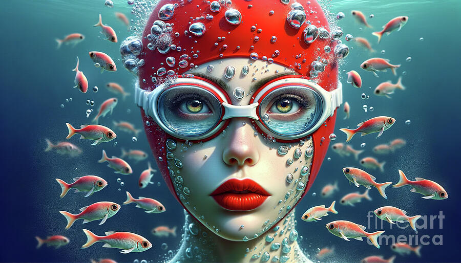 A digitally created female figure is submerged underwater  Digital Art by Odon Czintos