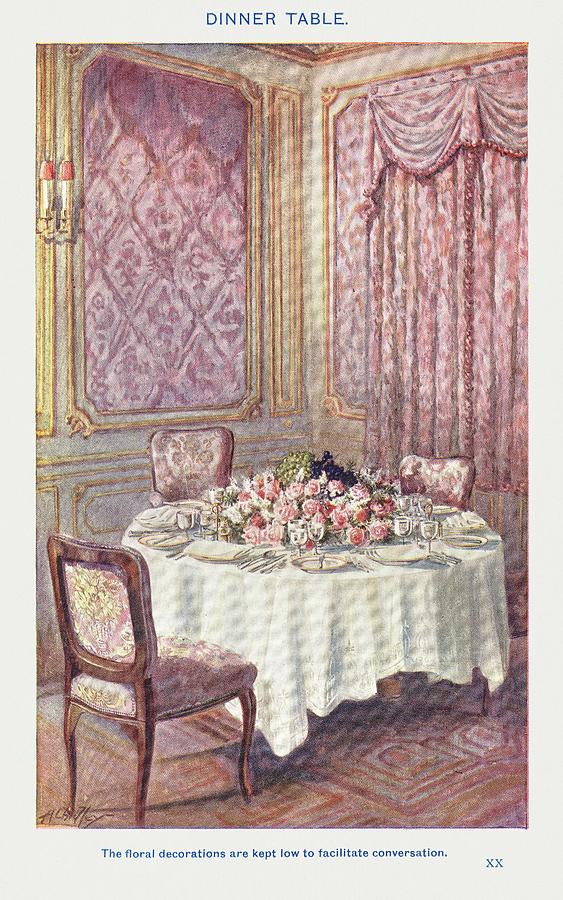 Vintage Drawing - A Dinner Table by Mrs Beeton