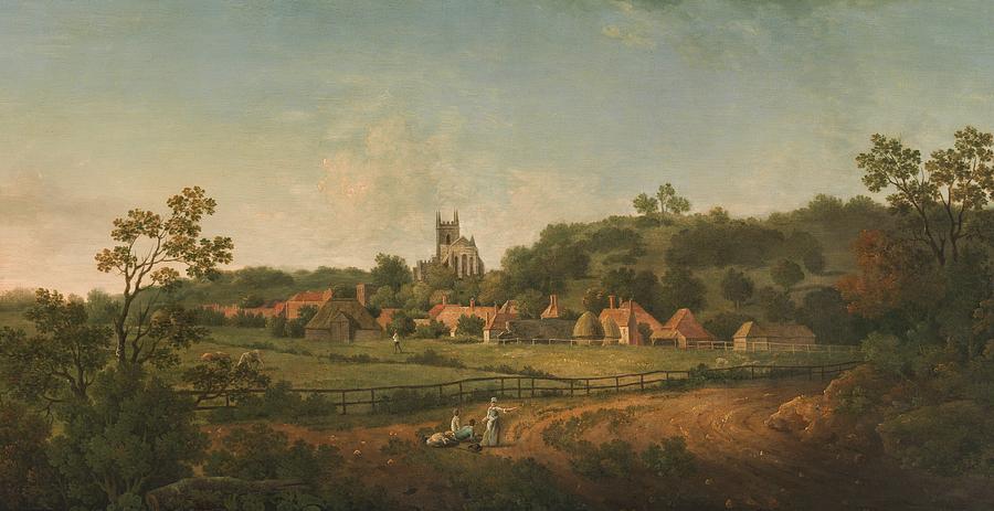 Vintage Painting - A Distant View of Hythe Church, Kent by Arthur Nelson
