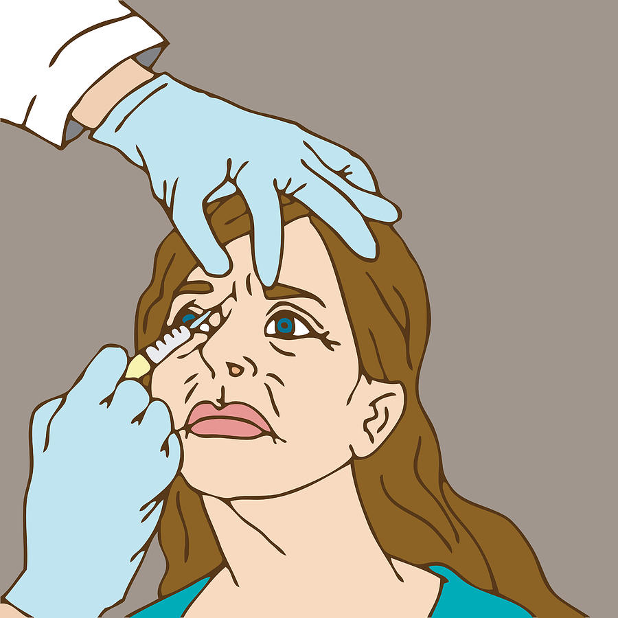 A doctor giving a botox injection to a womans forehead Drawing by Rosy Illustrations