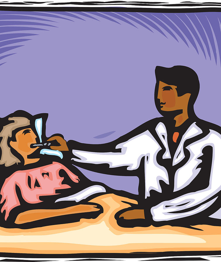 A doctor taking a girls temperature Drawing by Imagezoo