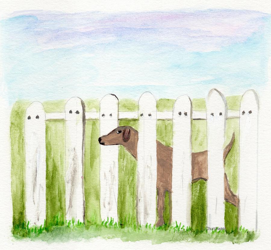 Dog Painting - A Dog Behind a Fence by Lois Churchward